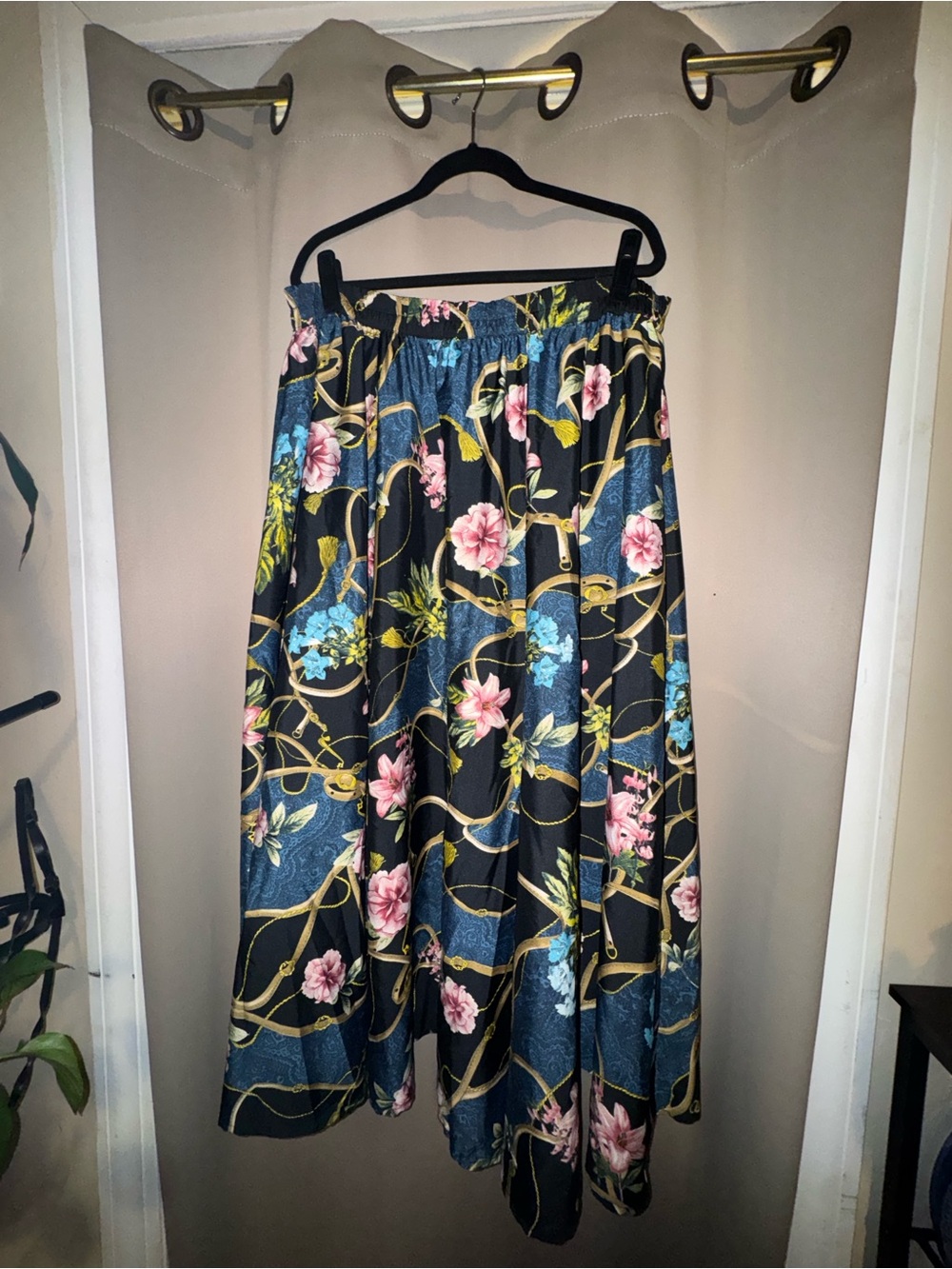 Mlle Gabrielle Black Maxi Skirt with Blue and Pink Floral Print